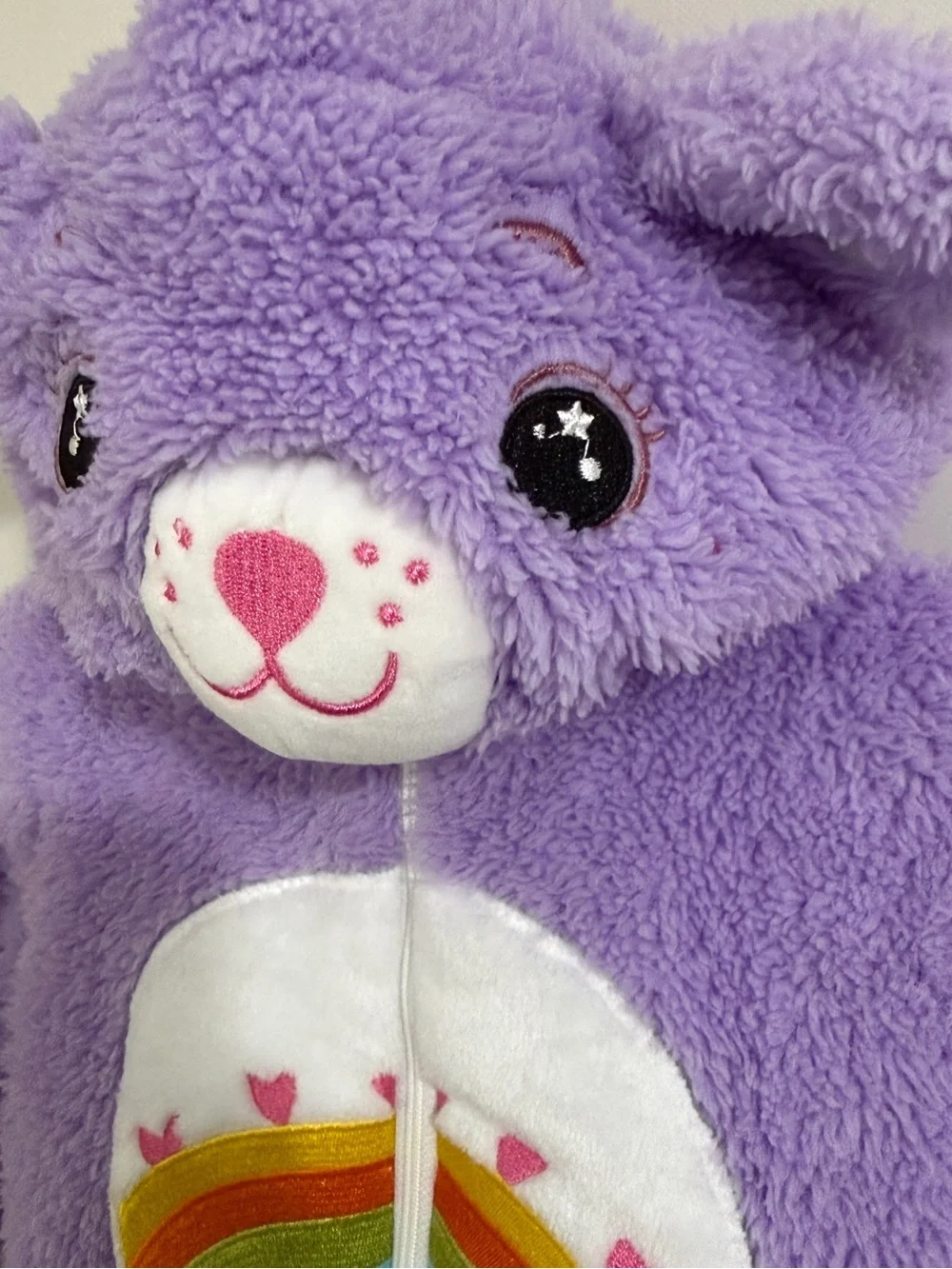 Purple Plush Bear Footed One-Piece with Rainbow Appliqué - Kids Fuzzy